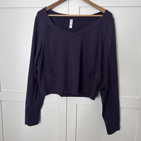 Athleta Tops - Athleta Shanti Lace Purple Crop Long Sleeve Breathe Wicking Shirt Top Sz 2X